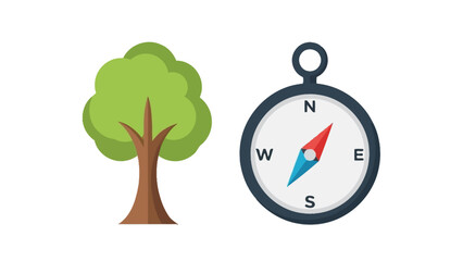 Tree and Compass Illustration Design Elements. © Fauzi