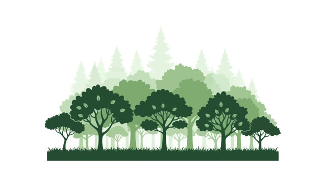 Row of Green Trees Silhouette Illustration.