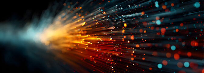 abstract colorful neon light rays and fireworks explosion with dynamic motion blur and bright glowing beams in dark space