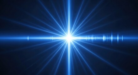 Abstract blue light burst design. Bright shining light rays radiate outward from center. Dark background creates dramatic effect. Suitable for digital wallpaper. Futuristic intense visual impact.