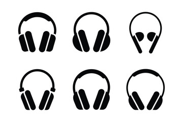 Obraz premium Set of Different Headphone and Earphone Silhouette Icons
