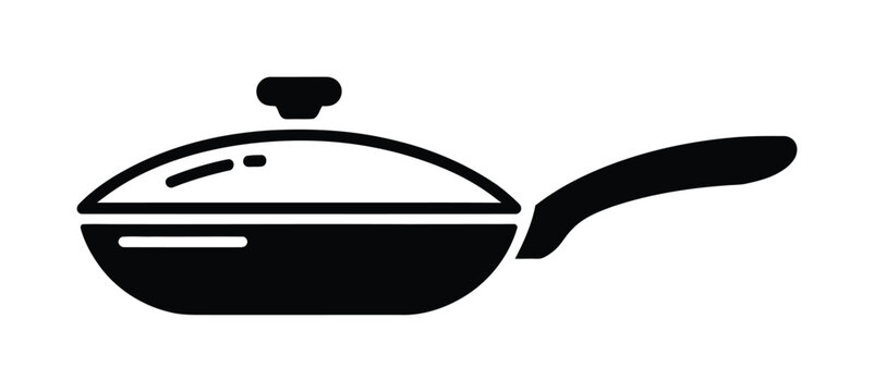 Black and white vector illustration of cooking pan with lid