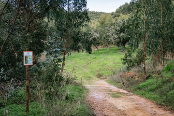 tee sign and fairway on disc golf course in portugal