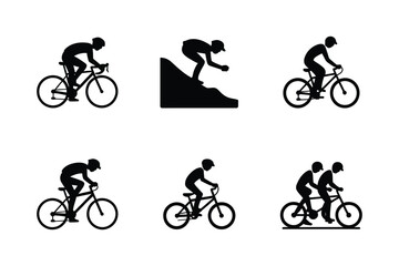 Obraz premium Cycling Sports and Bicycle Rider Activity Silhouette Icon Set