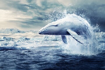 Naklejka premium Arctic whale dramatic water splash high resolution picture