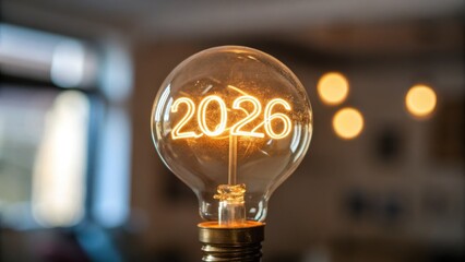 Goal setting 2026 concept. Light bulb with the year 2026 illuminated inside it.
