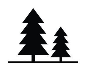 Fototapeta premium Black vector silhouettes of two pine trees on white background