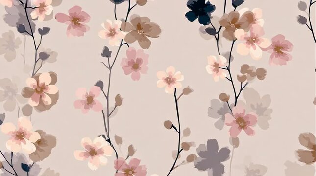 Exploring delicate floral wallpaper with soft pastel blossoms and subtle shadows