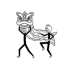 Obraz premium Stick figures perform a lion dance in celebration of Chinese New Year. 