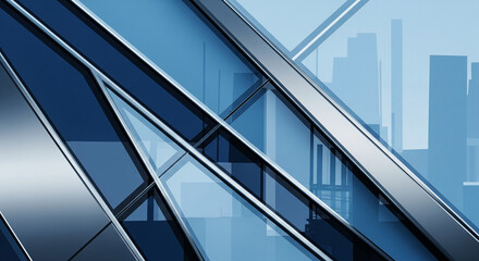 Obraz premium Abstract architectural details with sleek metal and glass, perfect for innovation banners and industrial design goals
