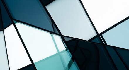 Abstract geometric glass structure with contrasting light and shadows, perfect for modern architecture backgrounds and creative design plans