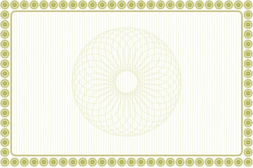 Abstract certificate design. Guilloche pattern background for diploma. Money style vector with blank space. Classic document with complex ornament for security printing. Currency or voucher design.
