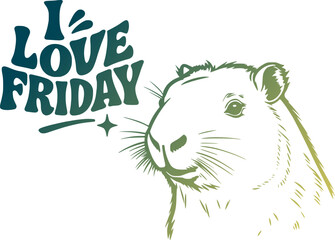 Design of I love Friday message with capybara draw