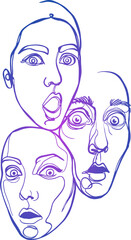 Group of surprised faces draw
