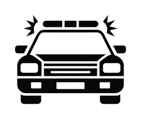 Black and white vector police car icon with siren lights