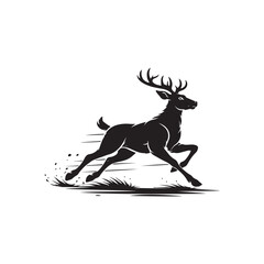 Obraz premium Black silhouette of a running deer with antlers on a white background vector