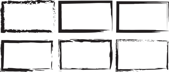 Set of four hand drawn square grunge frames with rough charcoal textures and messy ink brush stroke edge
