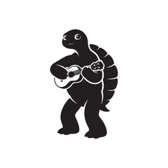 Obraz premium Black silhouette of a turtle playing a ukulele on a white background music instrument