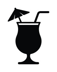 Vector illustration of cocktail glass with umbrella and straw
