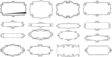 Hand-drawn vintage frame collection – decorative ornate borders and swirl labels for invitations, greeting cards, certificates, retro packaging © Its Sohan