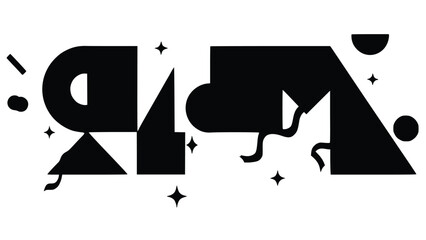 Modern abstract graphic design element featuring bold black typography with decorative shapes and stars on a clean white background symbolizing creativity and innovation © Arun