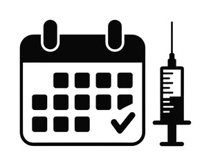 Vector calendar and syringe icon on white background