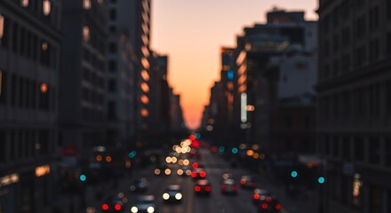 City Street at Sunset with Traffic Lights