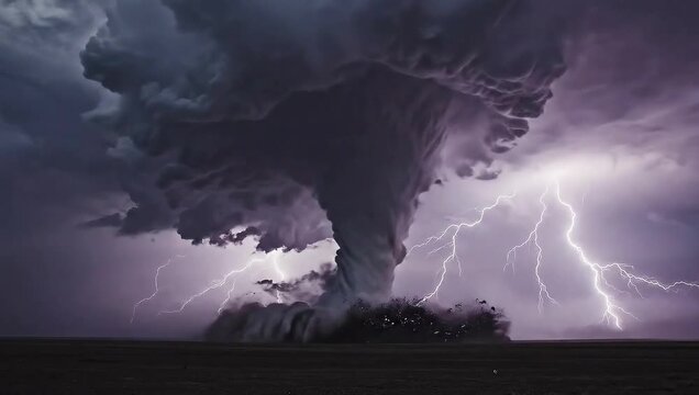 Tornado with Lightning in Black and White