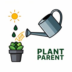 Obraz premium Watering can pouring water with love on succulent plant in pot for plant parent hobby concept