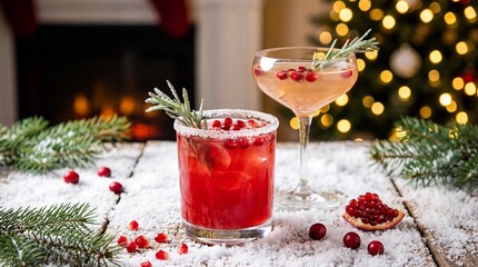 Cozy winter cocktails by the fireplace