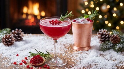 Cozy winter cocktails by the fireplace