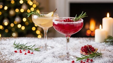 Festive cocktails by the fireplace