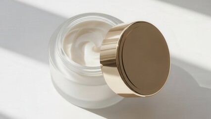 Cream Jar With Gold Lid On White Surface