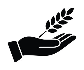 Sustainable agriculture hand holding wheat vector icon