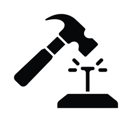 Hammer hitting nail construction vector icon © Kishan