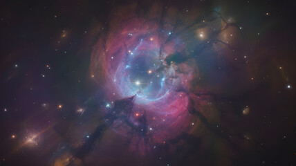 Distant cosmic nebula glowing with vibrant color