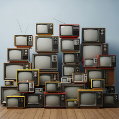 Collection of Vintage Televisions Displayed in a Stacked Arrangement.