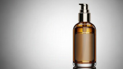 Naklejka premium Empty Amber Glass Bottle With Pump Dispenser On White Background