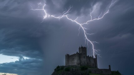 lightning in the city castle view