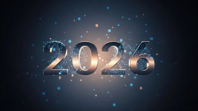 2026 metallic numbers with digital network overlay - Powered by Adobe