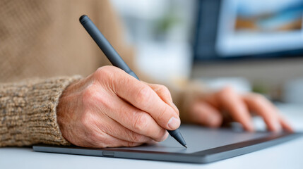 Creative digital art using drawing tablet and stylus for artistic design and illustration