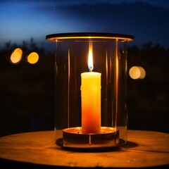 burning candle in the glass