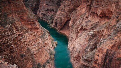 Canyon Depths. Earthy Hues and Turquoise Flow, a Textured Vista, Awaits Discovery.