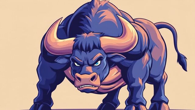 Angry muscular bull cartoon sequence showing aggression and snorting smoke from nose. Illustration for power, strength, or zodiac symbol.