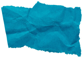 Abstract shape torn piece of ocean blue paper, isolated fragment of crumpled paper for collage