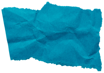Abstract shape torn piece of ocean blue paper, isolated fragment of crumpled paper for collage