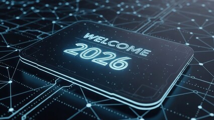 Glowing Welcome 2026 text on digital circuit board