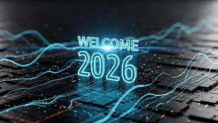 Glowing Welcome 2026 Text Over Futuristic Circuit Board