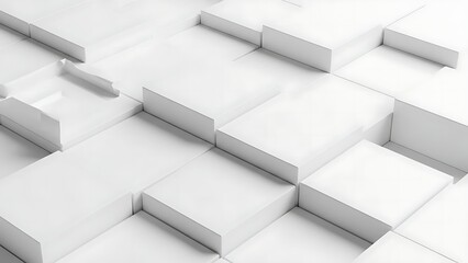Clean White Rectangular Block Structure Background with Modern 3D Geometric Depth