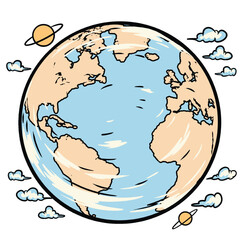 Simple Earth Globe With Clouds Environmental Illustration